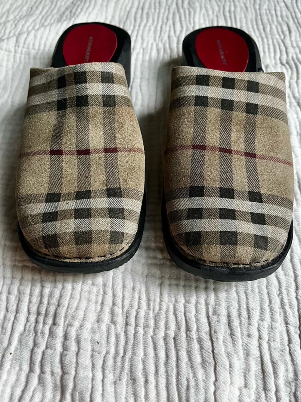 Vintage Burberry Tan Nova Check Plaid Wood Clogs Sz 38 - Picture 3 of 9